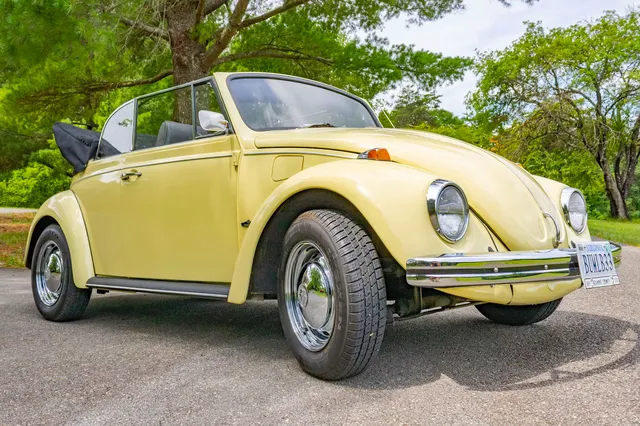 1969 Volkswagen Beetle — front three-quarter view, top down