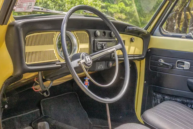 1969 Volkswagen Beetle — driver’s view into the cabin