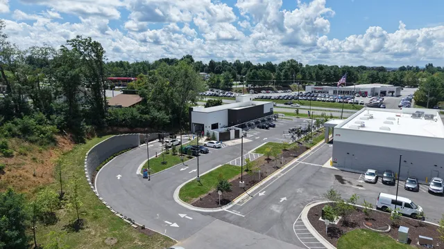 Low aerial view of the commercial property