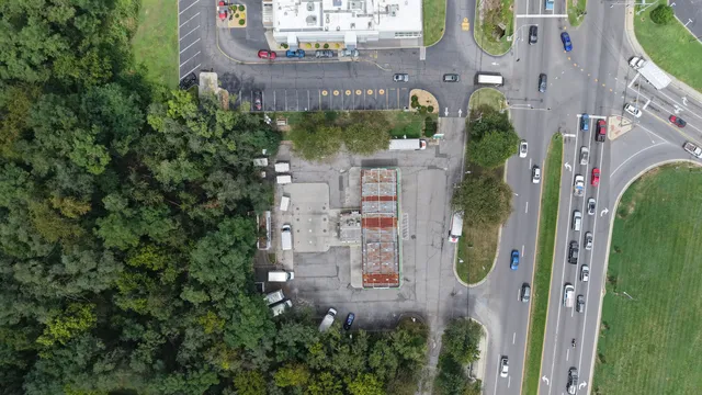 Top-down view of the building and site