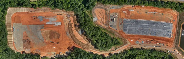Stitched overhead view of a construction site