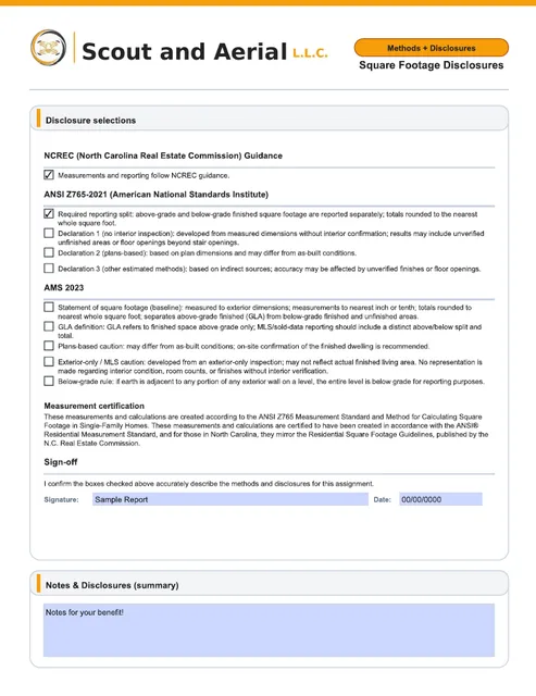 Sample report page: notes and observations