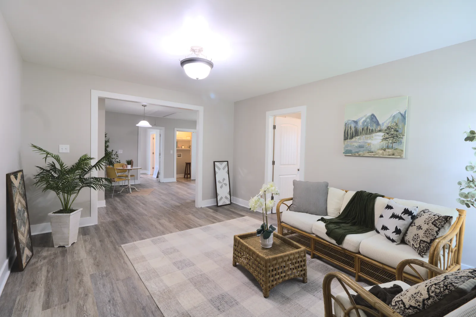 Living room and view toward the kitchen
