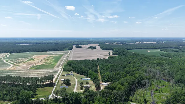 Wide aerial view of the surrounding landscape